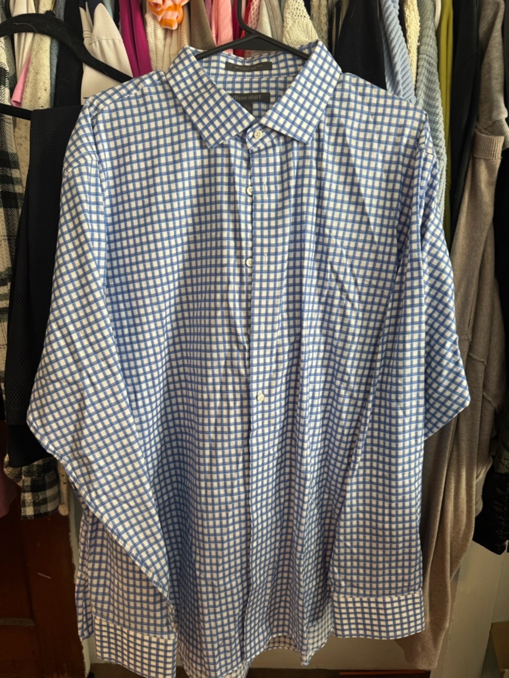 Men's Blue Check Button-Up Shirt - Classic Fit